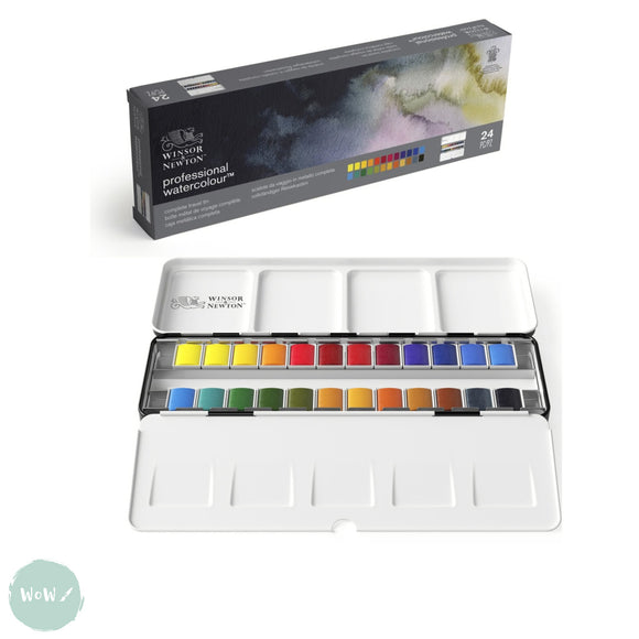 Watercolour Paint Sets - Winsor & Newton PROFESSIONAL - COMPLETE TRAVEL TIN - 24 Half Pans - LESS THAN HALF PRICE