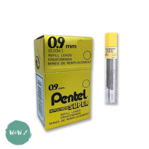 MECHANICAL PENCIL - 0.9mm- Pentel Super Hi-Polymer Refill Leads 0.9mm BOX 12 of Tubes of 12 (144) - Various Grades