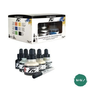 ACRYLIC INK - Daler Rowney FW – Shimmering SET - 6 x 29.5ml Pipette Bottles