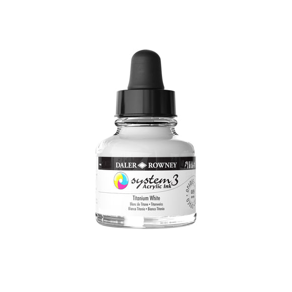ACRYLIC INK - OPAQUE - Daler Rowney - SYSTEM 3 - 29.5ml Pipette Bottle -  TITANIUM WHITE