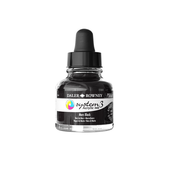 ACRYLIC INK - OPAQUE - Daler Rowney - SYSTEM 3 - 29.5ml Pipette Bottle -  MARS BLACK