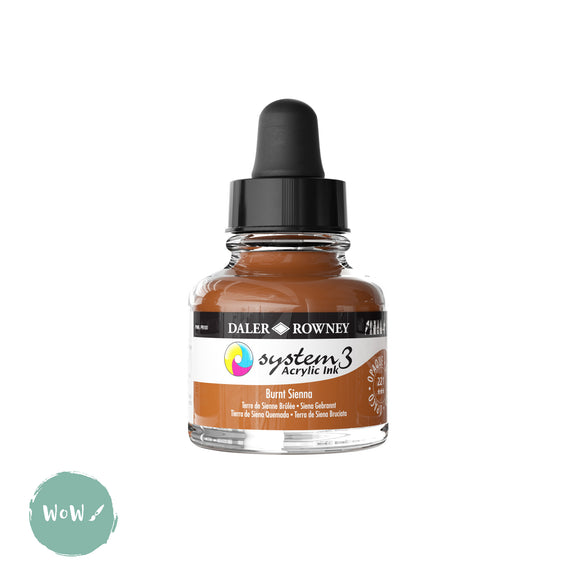 ACRYLIC INK - OPAQUE - Daler Rowney - SYSTEM 3 - 29.5ml Pipette Bottle -  BURNT SIENNA