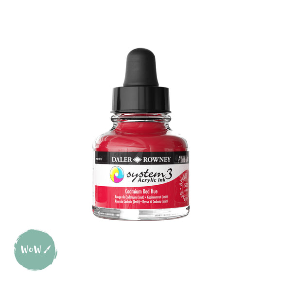 ACRYLIC INK - OPAQUE - Daler Rowney - SYSTEM 3 - 29.5ml Pipette Bottle -  CADMIUM RED HUE