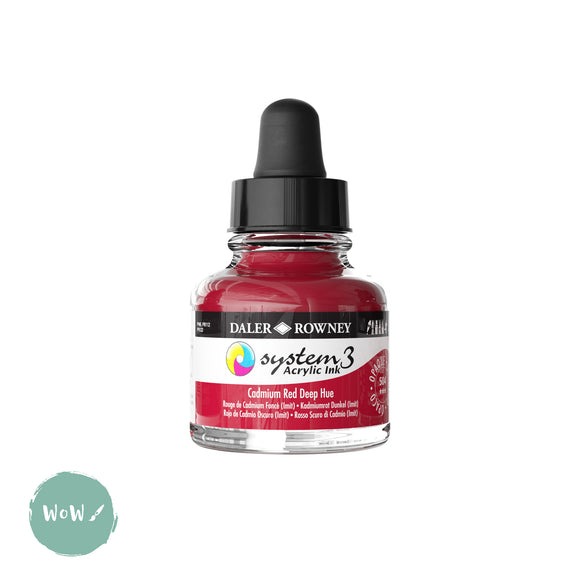 ACRYLIC INK - OPAQUE - Daler Rowney - SYSTEM 3 - 29.5ml Pipette Bottle -  CADMIUM RED DEEP HUE