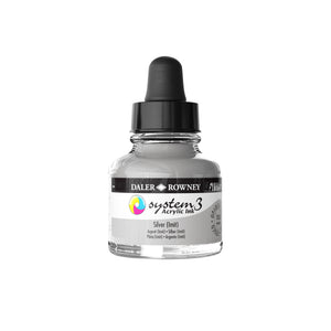 ACRYLIC INK - OPAQUE - Daler Rowney - SYSTEM 3 - 29.5ml Pipette Bottle -  SILVER IMIT