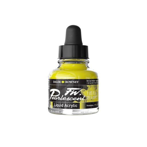 ACRYLIC INK - Daler Rowney FW PEARLESCENT – 29.5ml Pipette Bottle - 	HOT COOL YELLOW