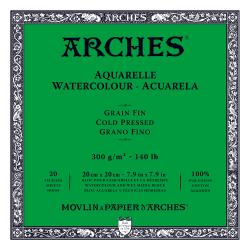 Watercolour Paper - BLOCK - ARCHES Aquarelle -  FIN (COLD PRESSED / NOT) Surface  140 lb/ 300 gsm WHITE  20 x 20 cm, 8 x 8