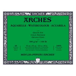 Watercolour Paper - BLOCK - ARCHES Aquarelle -  FIN (COLD PRESSED / NOT) Surface  140 lb/ 300 gsm WHITE  31 x 41 cm, 12 x 16