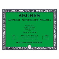 Watercolour Paper - BLOCK - ARCHES Aquarelle -  FIN (COLD PRESSED / NOT) Surface  140 lb/ 300 gsm WHITE  46 x 61 cm, 18 x 24
