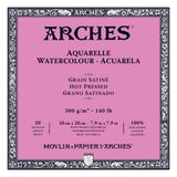 Watercolour Paper - BLOCK - ARCHES Aquarelle -  SATINE (HOT PRESSED / SMOOTH)  140 lb/ 300 gsm WHITE  20 x 20 cm, 8 x 8",