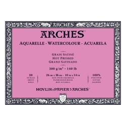 Watercolour Paper - BLOCK - ARCHES Aquarelle -  SATINE (HOT PRESSED / SMOOTH)  140 lb/ 300 gsm WHITE  26 x 36 cm, 10 x 14