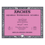 Watercolour Paper - BLOCK - ARCHES Aquarelle -  SATINE (HOT PRESSED / SMOOTH)  140 lb/ 300 gsm WHITE  31 x 41 cm, 12 x 16",