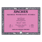 Watercolour Paper - BLOCK - ARCHES Aquarelle -  SATINE (HOT PRESSED / SMOOTH)  140 lb/ 300 gsm WHITE  36 x 51 cm, 14 x 20",