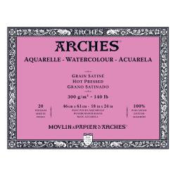 Watercolour Paper - BLOCK - ARCHES Aquarelle -  SATINE (HOT PRESSED / SMOOTH)  140 lb/ 300 gsm WHITE  46 x 61 cm, 18 x 24",