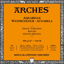 Watercolour Paper - BLOCK - ARCHES Aquarelle -  TORCHON (ROUGH) 140 lb/ 300 gsm WHITE  20 x 20 cm, 8 x 8