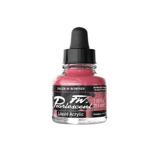 ACRYLIC INK - Daler Rowney FW PEARLESCENT – 29.5ml Pipette Bottle - 	HOT MAMA RED