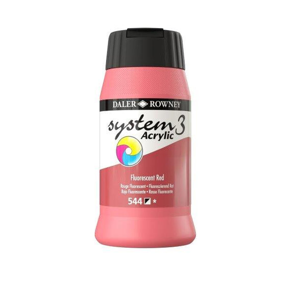ACRYLIC PAINT - Daler Rowney - SYSTEM 3 -  500ml pot -	Fluorescent Red