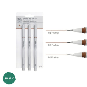 Fineliner Pigment Pen Set - Winsor & Newton - 3 SEPIA - 0.1, 0.3, 0.5