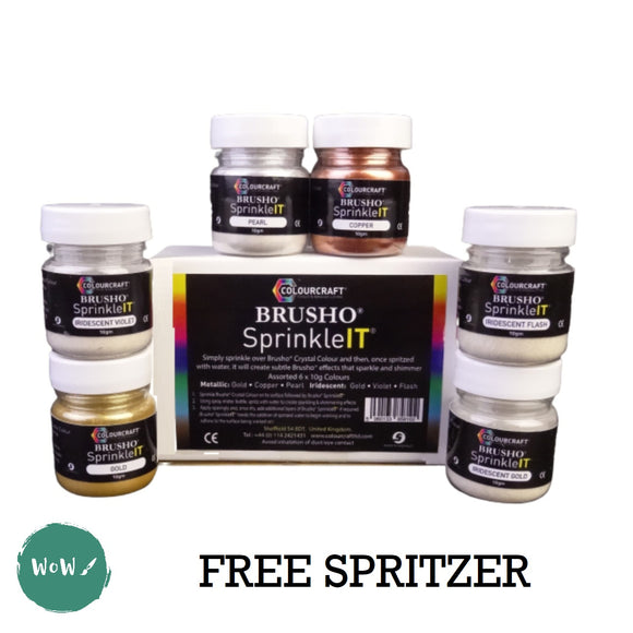 Watercolour Paint Sets - BRUSHO Watercolour Crystals SprinkleIT set of 6 metallic/iridescent colours inc. FREE SPRITZER worth £4.99