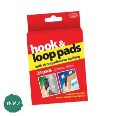 ADHESIVE TAPE - Hook & Loop Pads - 24 Pack - 25mm x 25mm