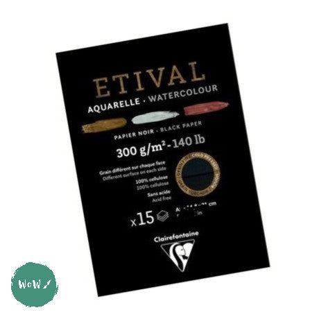 BLACK Watercolour Paper Pad - Clairefontaine ETIVAL Rough/Cold Pressed Surface 300gsm/ 140lb - A3