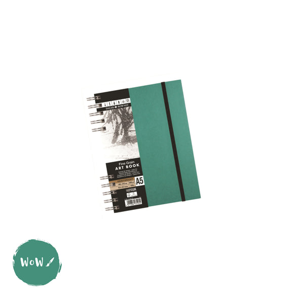 Hardback Sketchbook - Spiral Bound - Daler Rowney - FINE GRAIN HEAVYWEIGHT 200gsm – TEAL Cover – A5