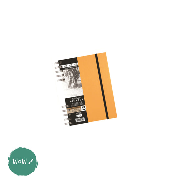 Hardback Sketchbook - Spiral Bound - Daler Rowney - FINE GRAIN HEAVYWEIGHT 200gsm – APRICOT Cover – A5