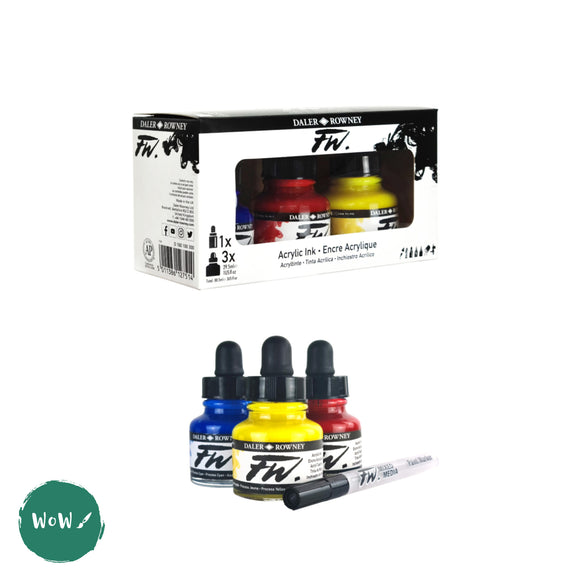 Daler Rowney FW Acrylic Artists Ink Set Primary Colors Set