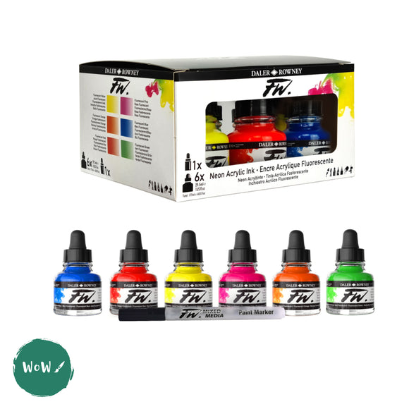 ACRYLIC INK - Daler Rowney FW – NEON set - 6 x 29.5ml Pipette Bottles – WoW  Art Supplies