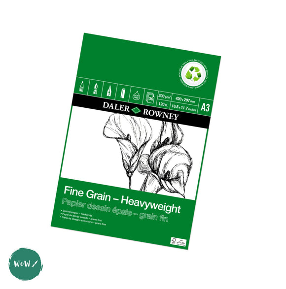 Daler Rowney FINE GRAIN Heavyweight - Eco RECYCLED - Cartridge paper pads 200gsm A3