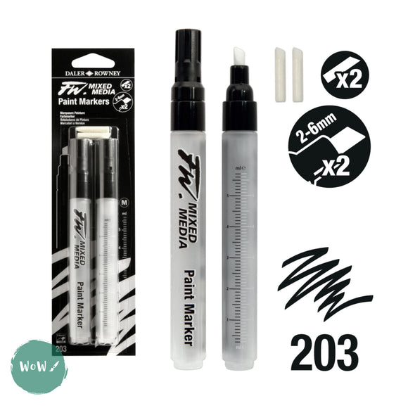 PAINT PENS - Daler Rowney FW Fillable MIXED MEDIA Markers 203 - 2-6mm -  2 Pack