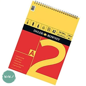 CARTRIDGE PAPER PAD - Spiral Bound - Daler Rowney - RED & YELLOW  - 150gsm White -A2
