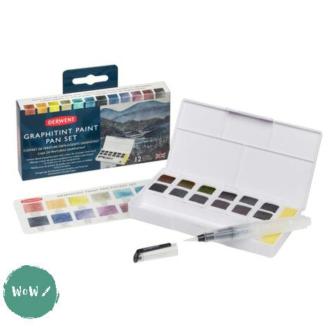 Watercolour Paint Sets - Derwent - GRAPHITINT - Paint Pan Set & Waterbrush Pen, inc. FREE Spritzer worth £4.99