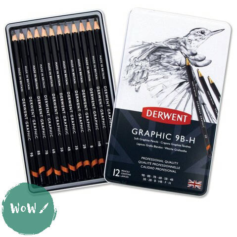 Sketching Set - Derwent Graphic Pencils - Tin of 12- Soft Grade Set, 9B - H