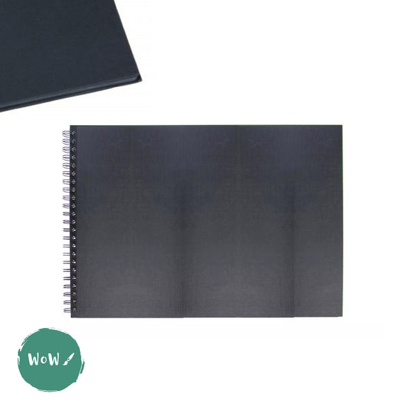 Hard Back Sketchbook SPIRAL Bound, Black Paper - 350gsm, 20 sheets- A4 Landscape