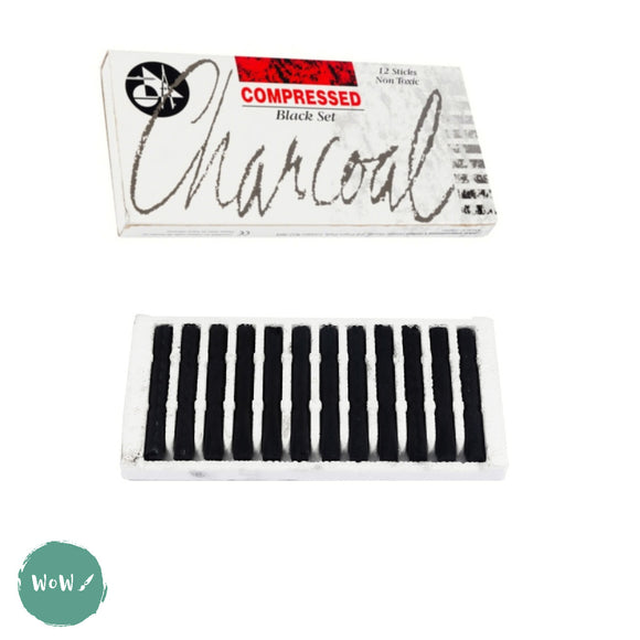 Compressed Charcoal Sketching Sticks box of 12- Black, by Jakar