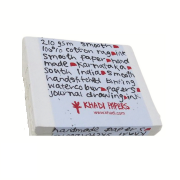 Khadi 100% cotton handmade Artists’ paper - STITCHED BLOCK BOOK - 40 pages 210gsm SMOOTH  21 x 25 cm