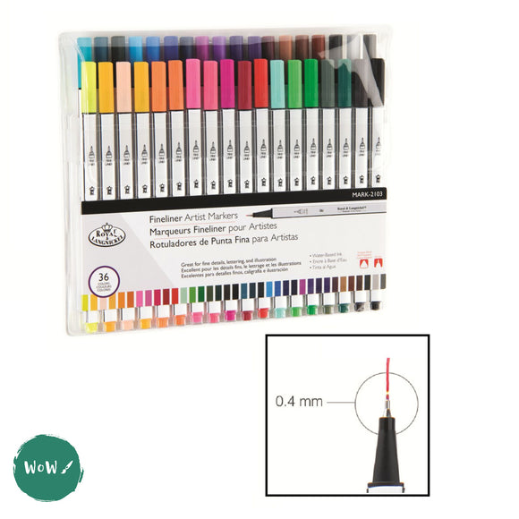 Coloured Pen Set - ROYAL Fineliner Artist Markers - Water-based, 0.4mm - 36 Assorted