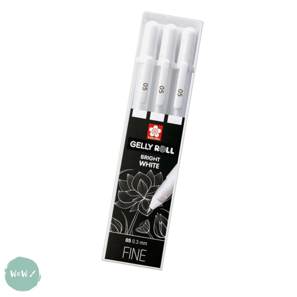 Gel Pen - SAKURA Gelly Roll - pack of 3 - WHITES - FINE - 05 (0.3mm)