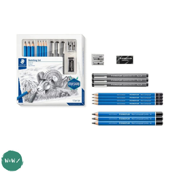 Sketching Set- Staedtler 12 piece Assorted - Lumograph Pencils, Pigment Liners, Eraser & Sharpener