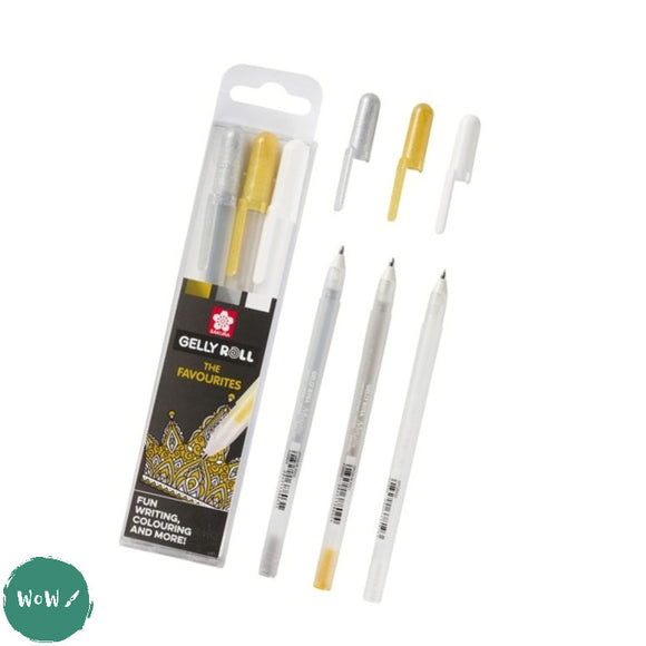 Gel Pen - SAKURA Gelly Roll - pack of 3 - METALLICS - White, Silver & Gold