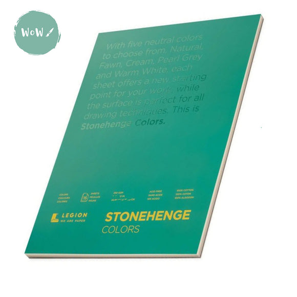 DRAWING PAPER PAD - Legion Paper - STONEHENGE - 15 sheets 250gsm - 11  x 14” MIXED colours (colors)