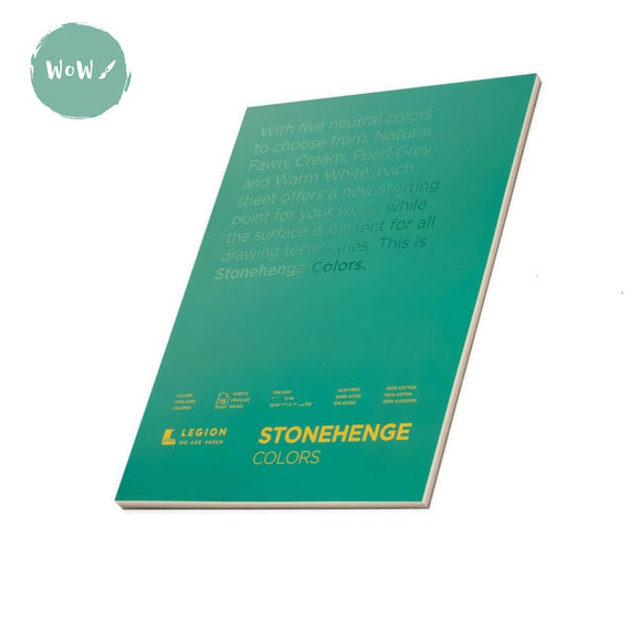 DRAWING PAPER PAD - Legion Paper - STONEHENGE - 15 sheets 250gsm - 9 x 12”  MIXED colours (colors)