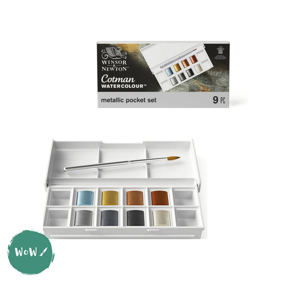 Watercolour Paint Sets - Winsor & Newton COTMAN – METALLIC Pocket Set - 8 x Half Pans & 1 x Pocket Brush
