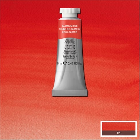 ARTISTS WATERCOLOUR PAINT - Winsor & Newton Professional - 14ml Tube (S)  - Cadmium Red