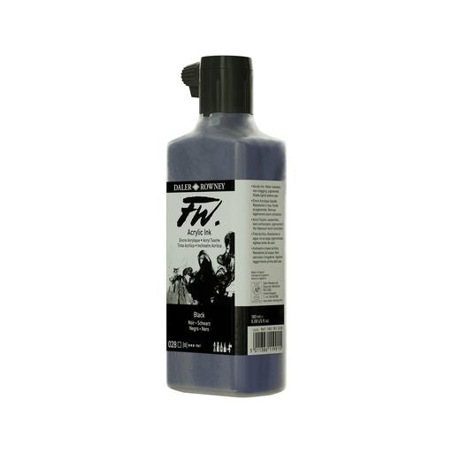 ACRYLIC INK - Daler Rowney FW – 180ml Bottle - 028 Black