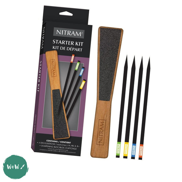 Compressed Charcoal Sketching Sticks - NITRAM Starter Kit - 4 Sticks & Sharpening Block