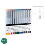 Fineliner Pigment Pen Set - ROYAL Graphic Microbrush - 12 Assorted pack
