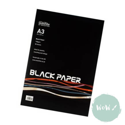 Black Paper Pad, 50 sheets 140gsm black paper A3 by Seawhite