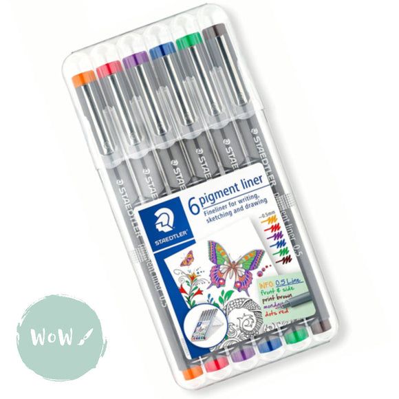Fineliner Pigment Pen Set - Staedtler 308 - Set of 6- 0.5 mm Red, Blue, Orange, Green, Violet & Brown